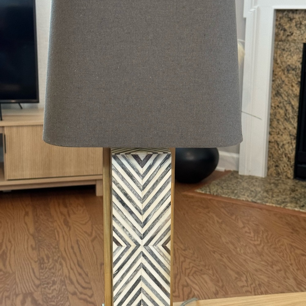Grey and brass lamp West Elm chevron design